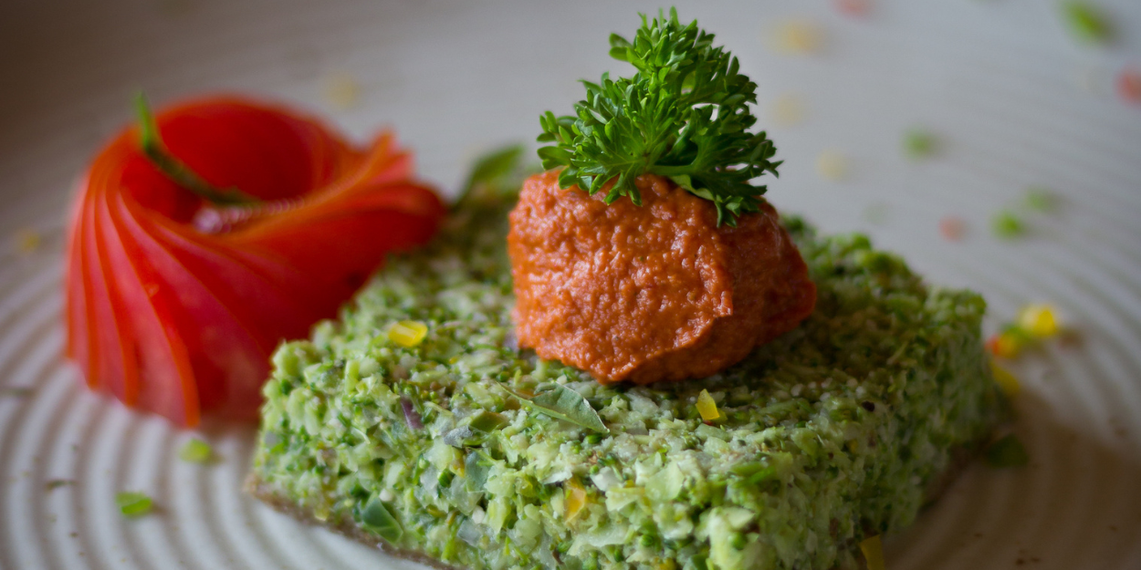 Intricately presented small bites in a mousse-like texture