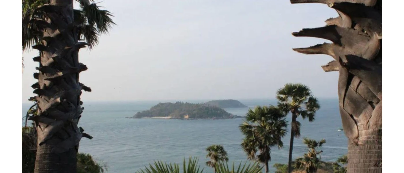 View of the ocean, islands and tropical palms