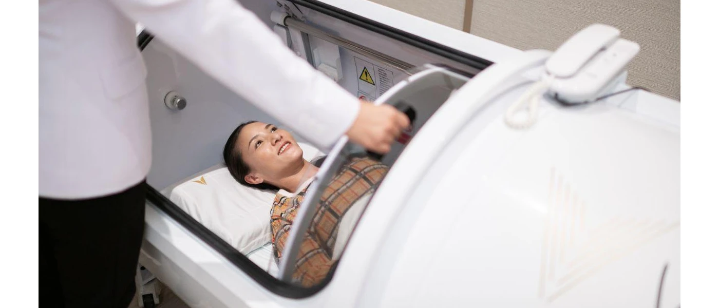 Woman in an oxygen chamber 