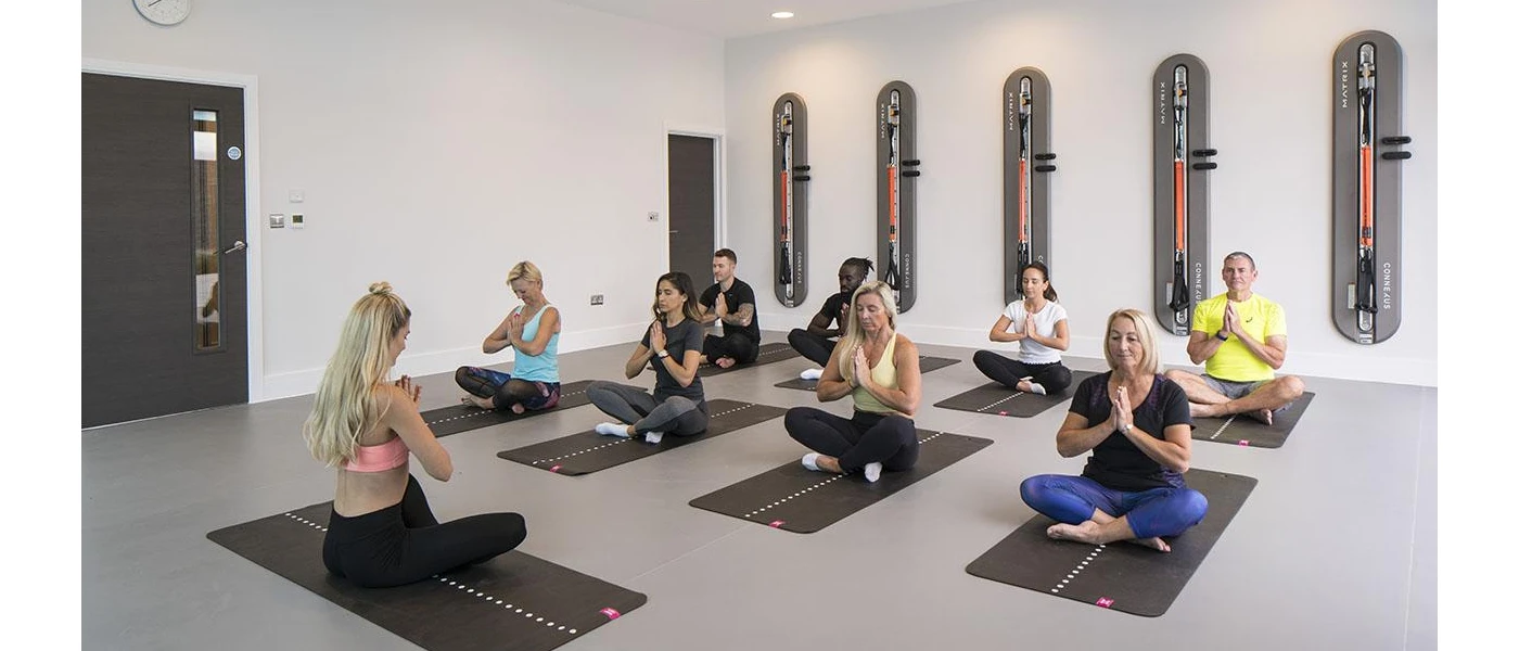 Group participating in an indoor yoga class