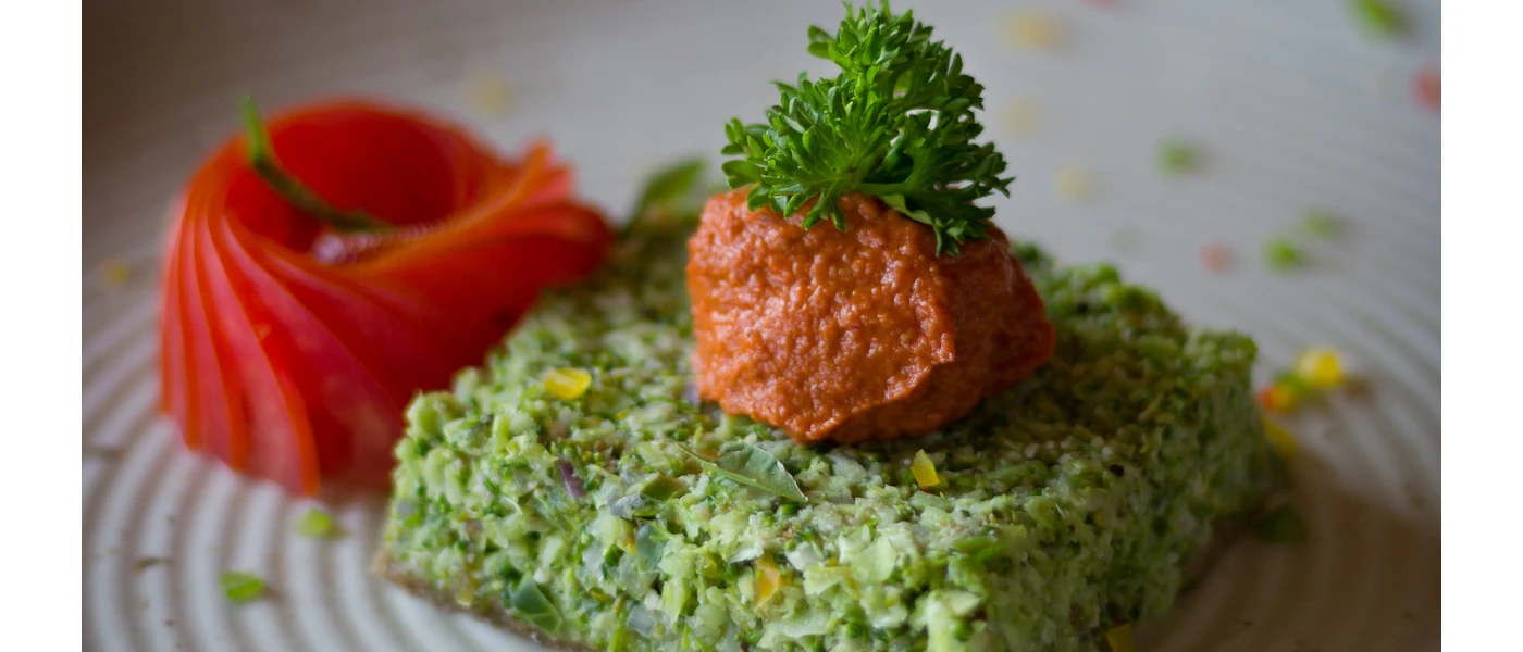 Intricately presented small bites in a mousse-like texture
