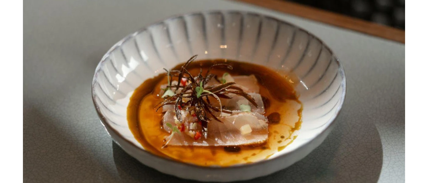 Intricately presented bowl of colourful food 