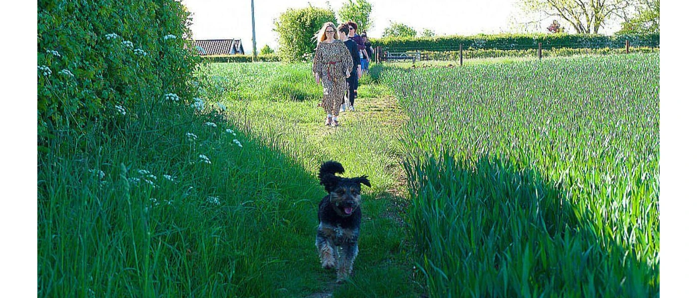 Hosts Lauretta and Sharon Gavin, walking their dog