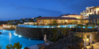  Scattered pools at Hacienda del Conde, Tenerife, beautifully lit up at night amidst palm trees