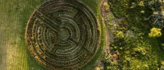 Intricate, circular labyrinth at SANté Wellness Retreat & Spa, as seen from above