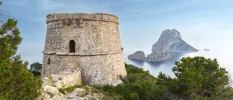 Torre de ses Portes, famous stone tower high above Ibiza's coastline once used to guard the island