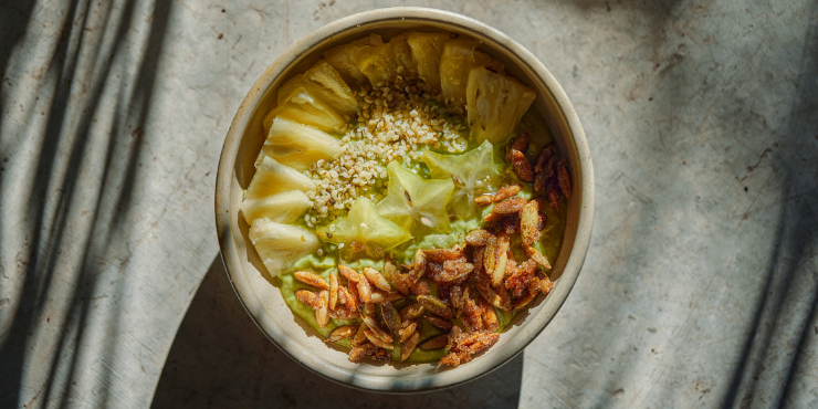 Fresh salad with grains, nuts and green star-shaped veg